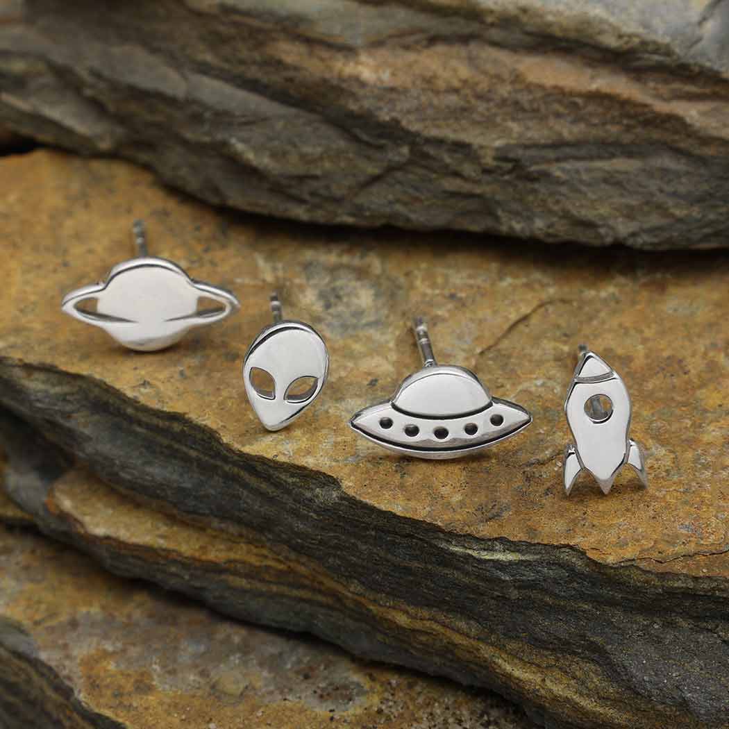 Silver Earrings Alien Invasion