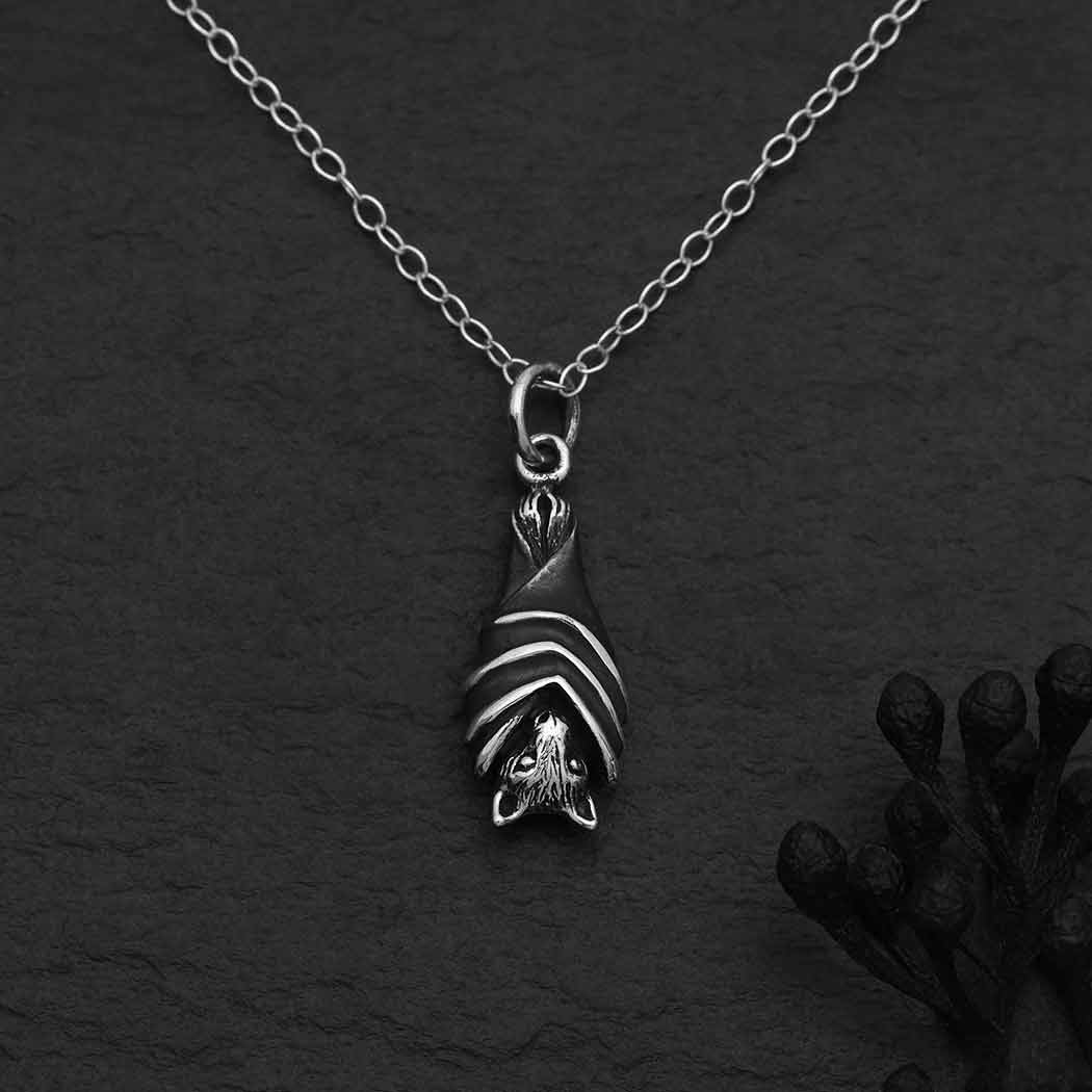 Silver necklace bat