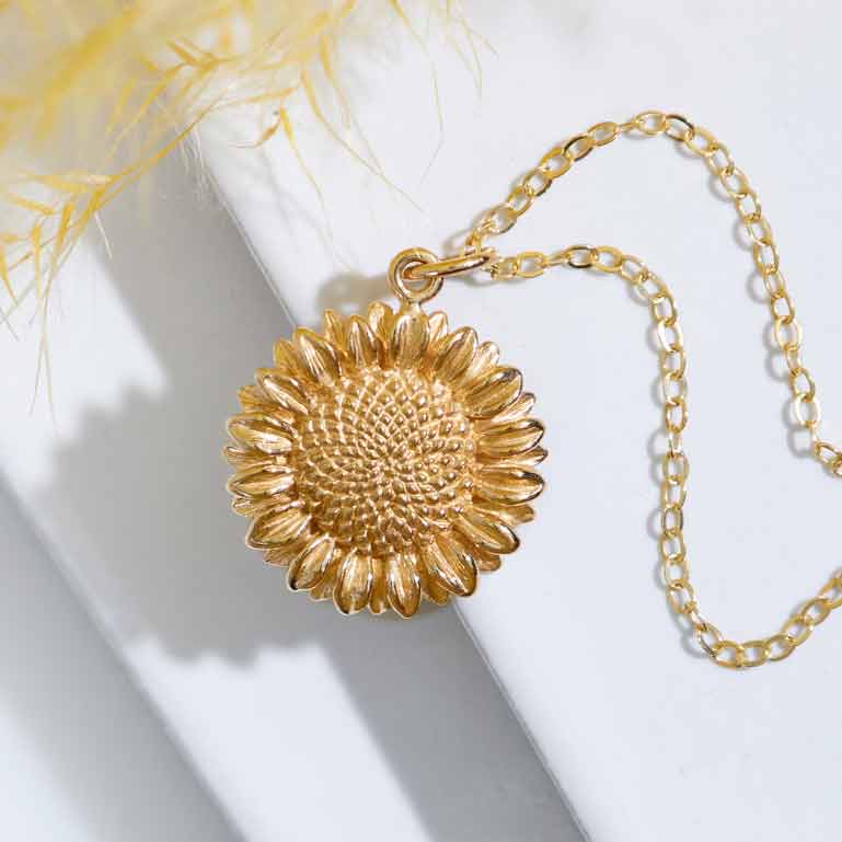 Gold filled necklace with bronze sunflower