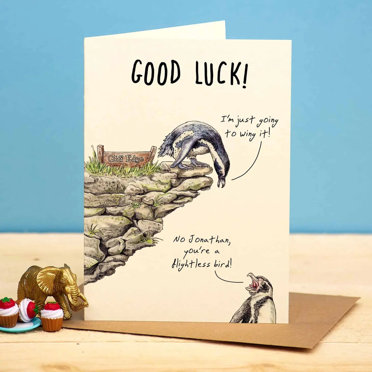 Greeting card penguin "Good Luck"