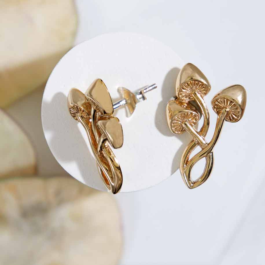 Silver earrings with bronze mushrooms
