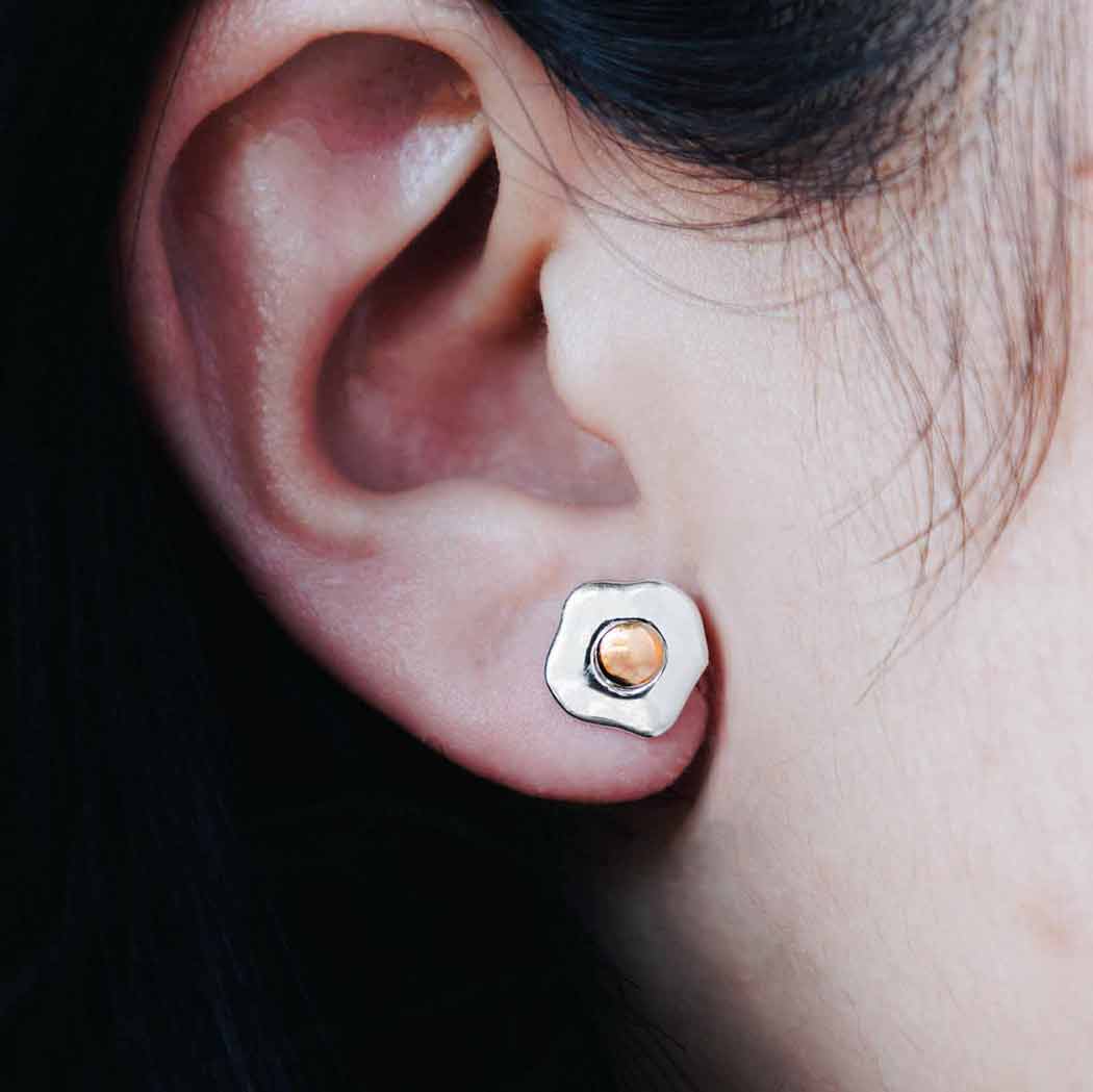 Silver/bronze earrings mirror egg
