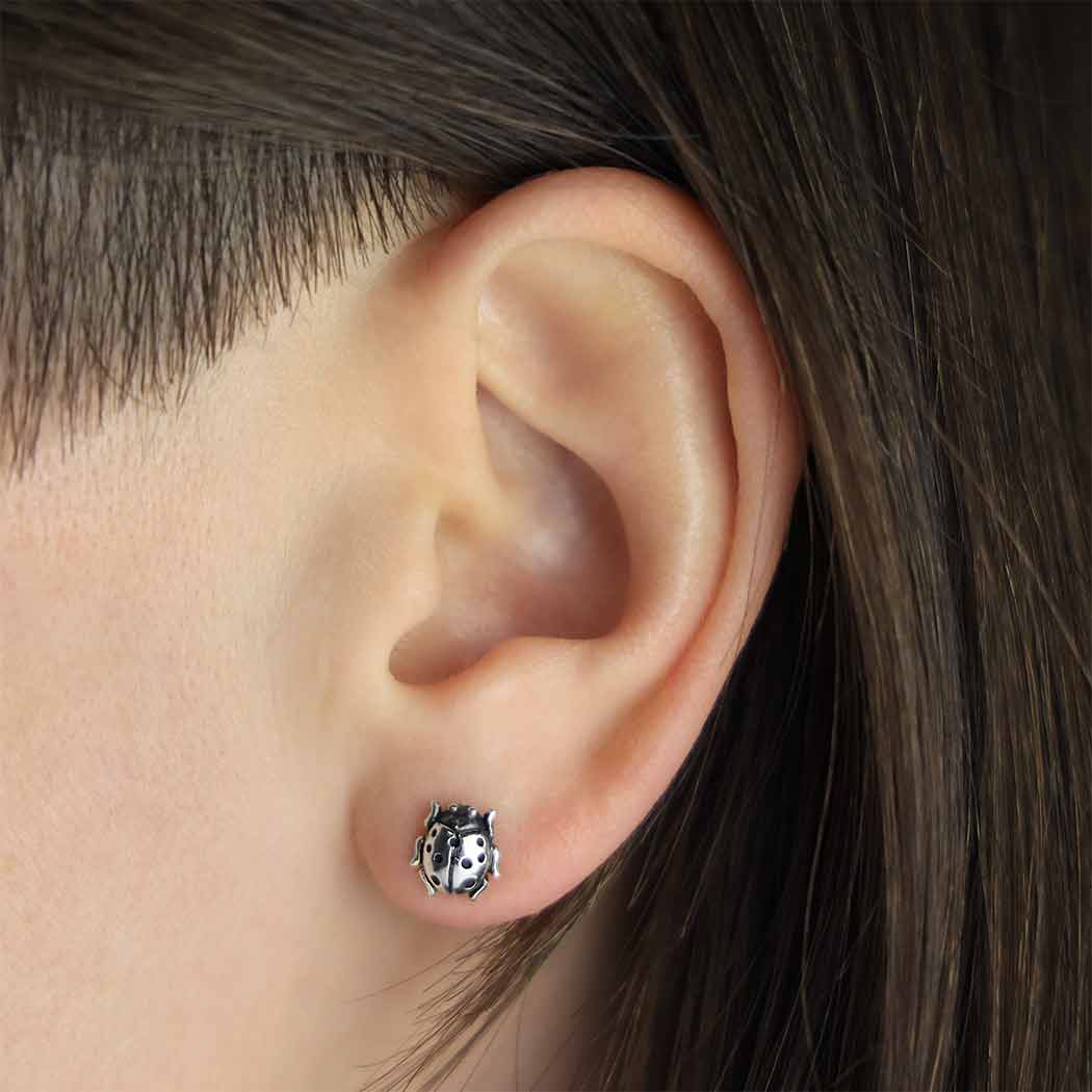 Silver earrings ladybug