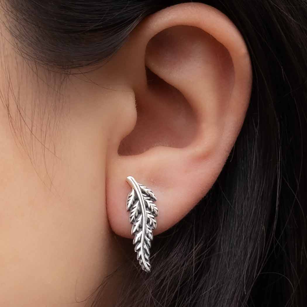 Silver earrings fern leaf