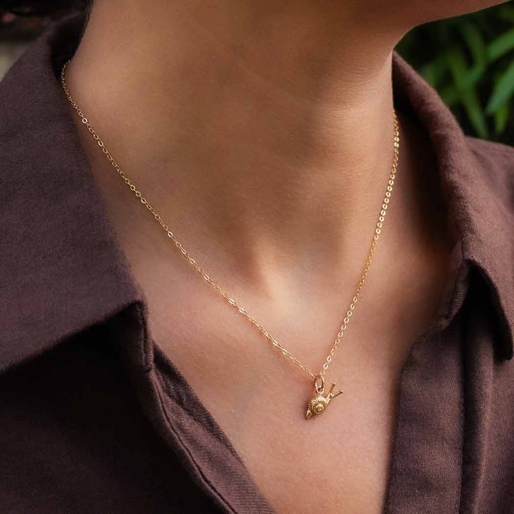 Gold filled necklace with bronze snail