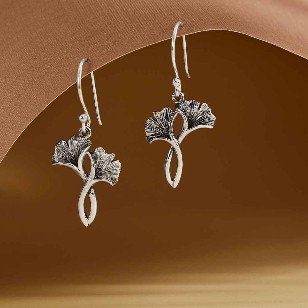 Silver earrings ginkgo leaf