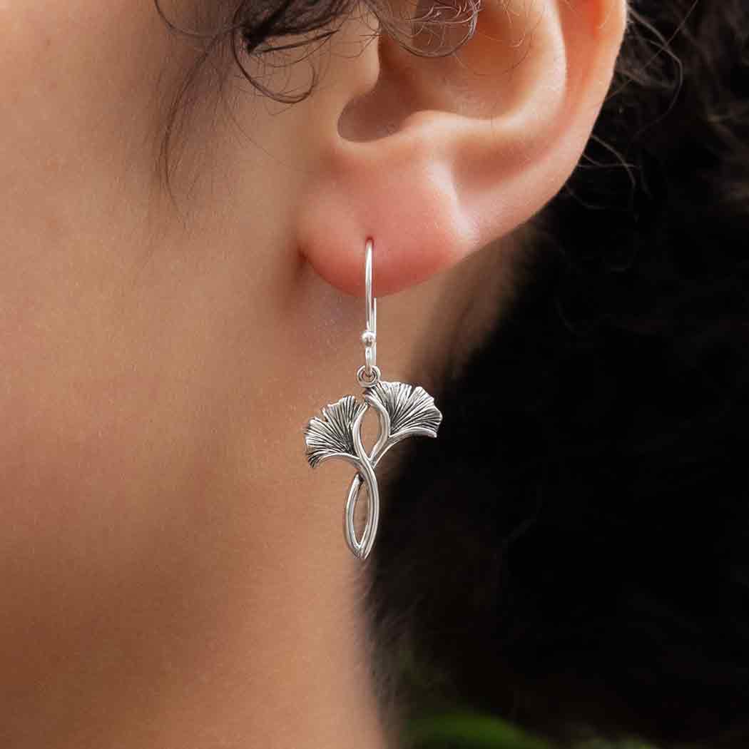 Silver earrings ginkgo leaf