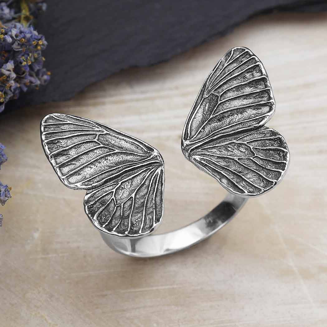 Silver ring butterfly wings