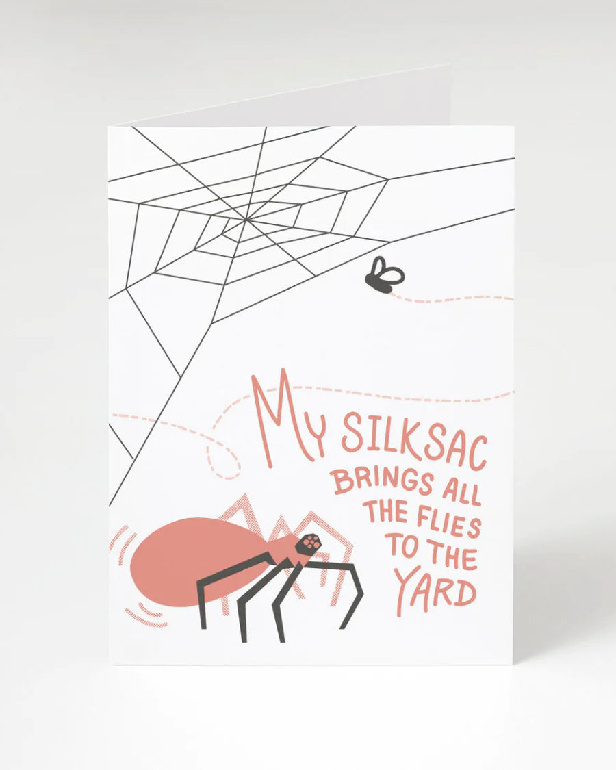 Greeting card spider "My silksac brings all the flies to the yard"