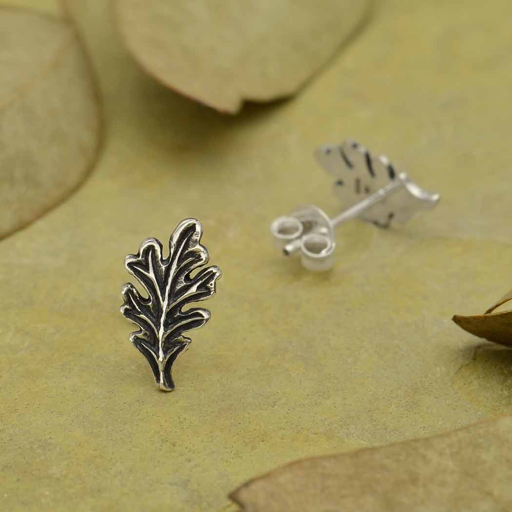 Silver earrings oak leaf - Fairy Positron