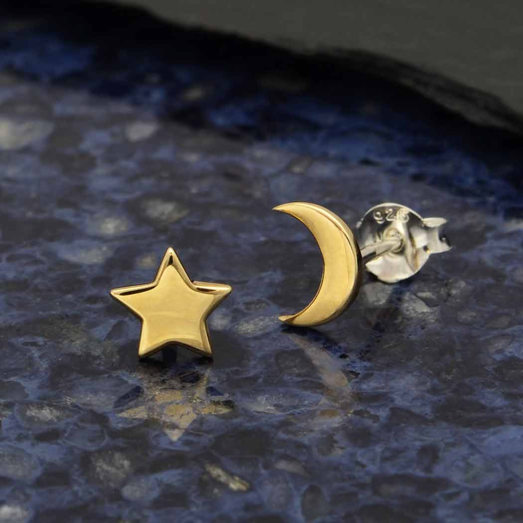 Silver earrings with bronze moon and star - Fairy Positron