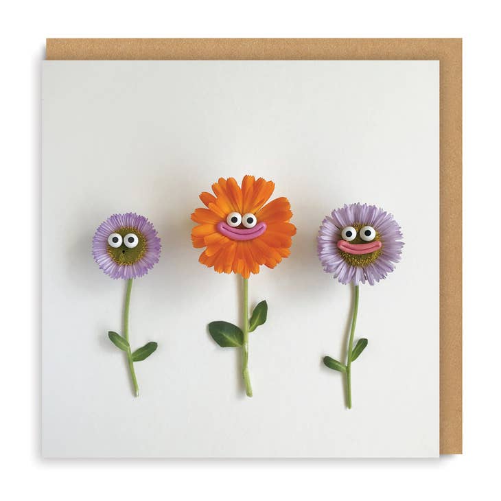 Greeting card "Flowers with faces" - Fairy Positron