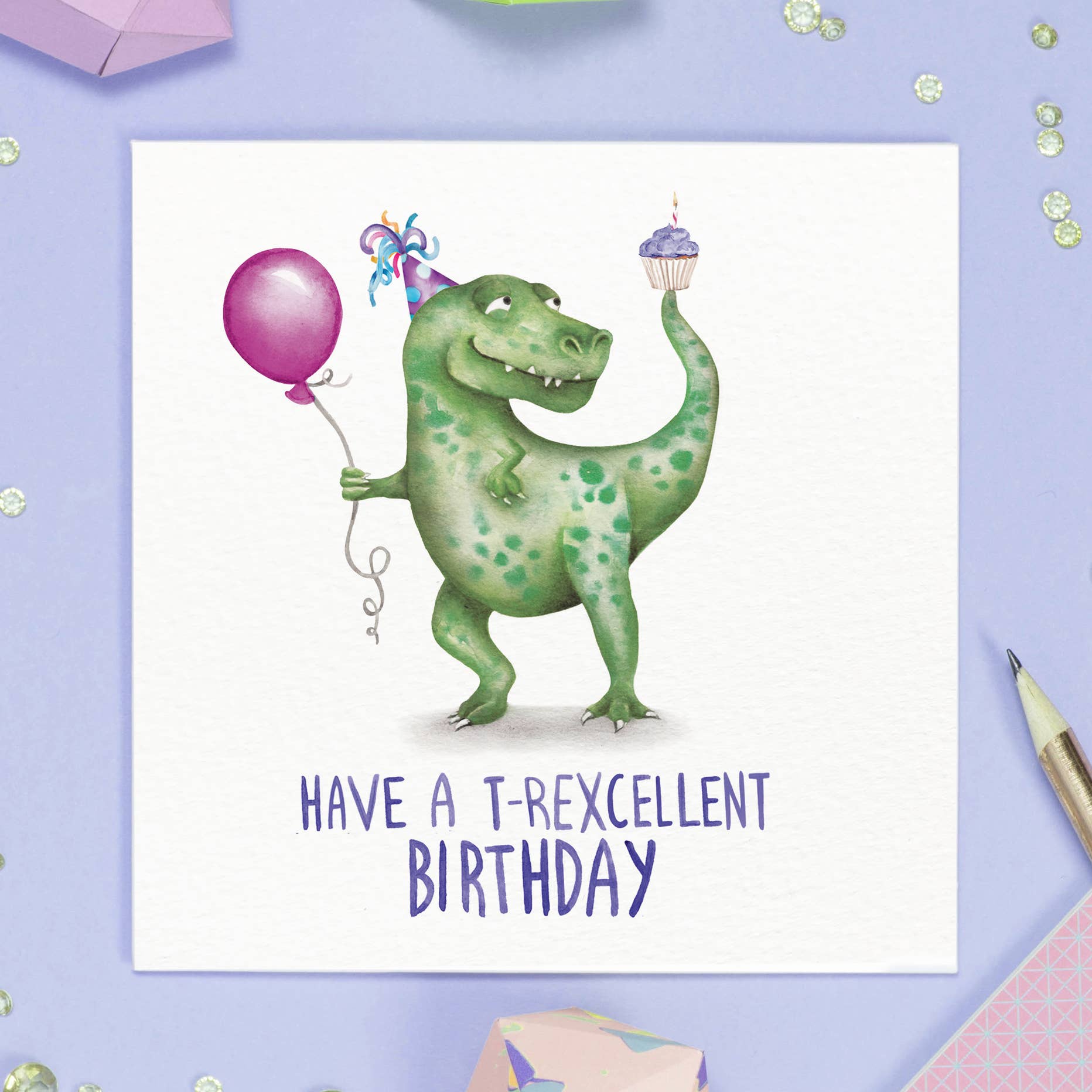 Greeting card "T-rexcellent Birthday" -. Fairy Positron