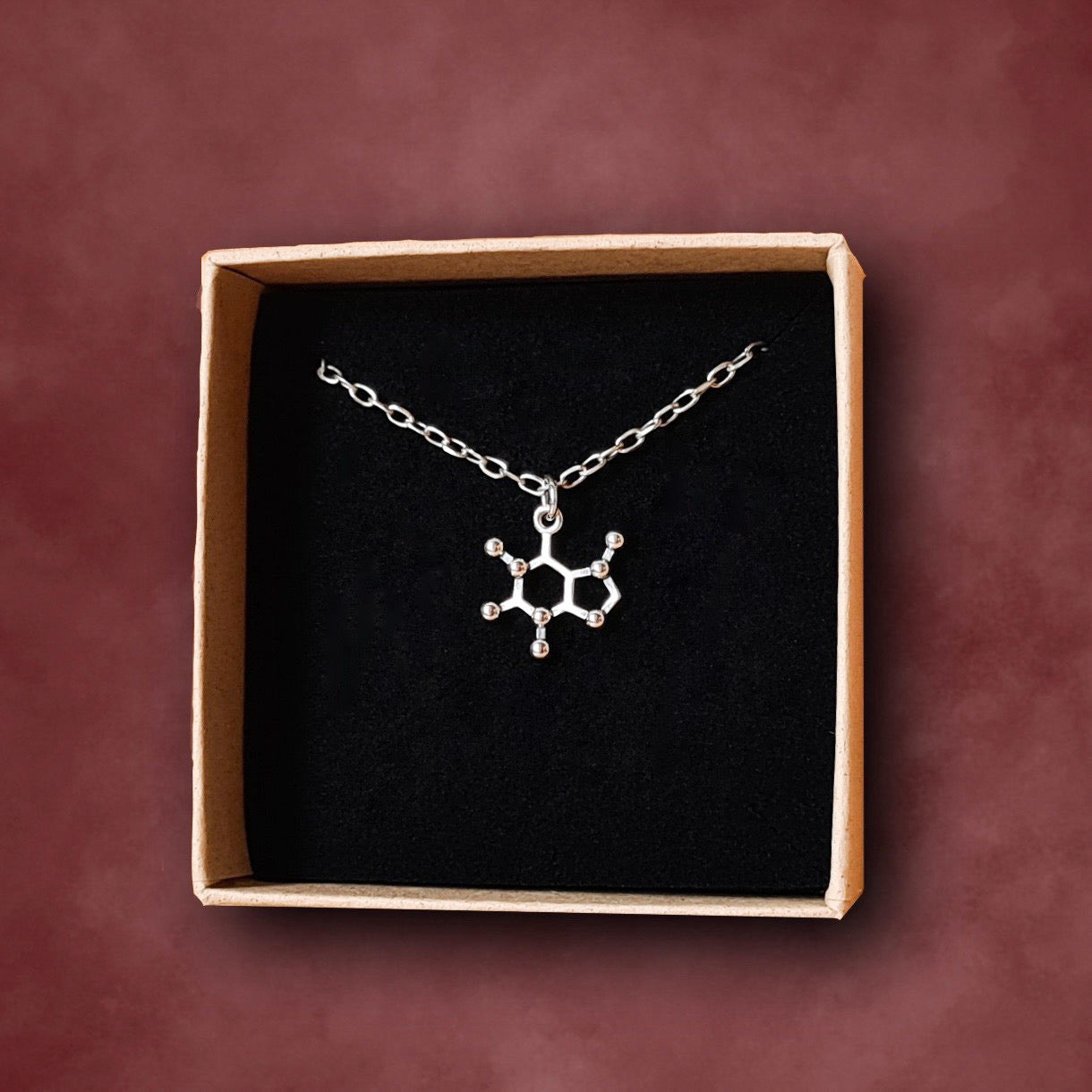 Silver necklace caffeine molecule - Fairy Positron