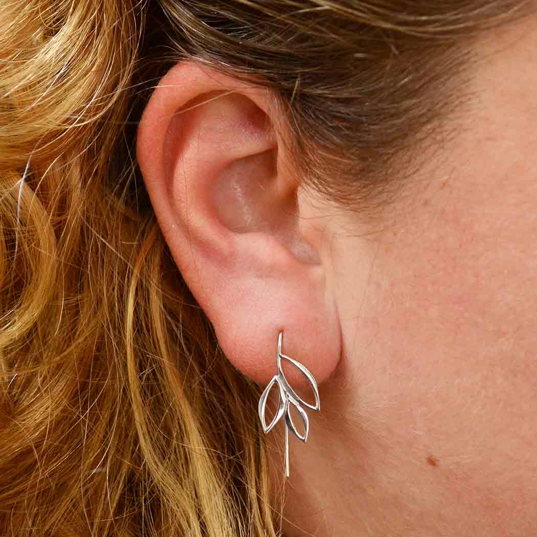 Silver earrings leaves - Fairy Positron