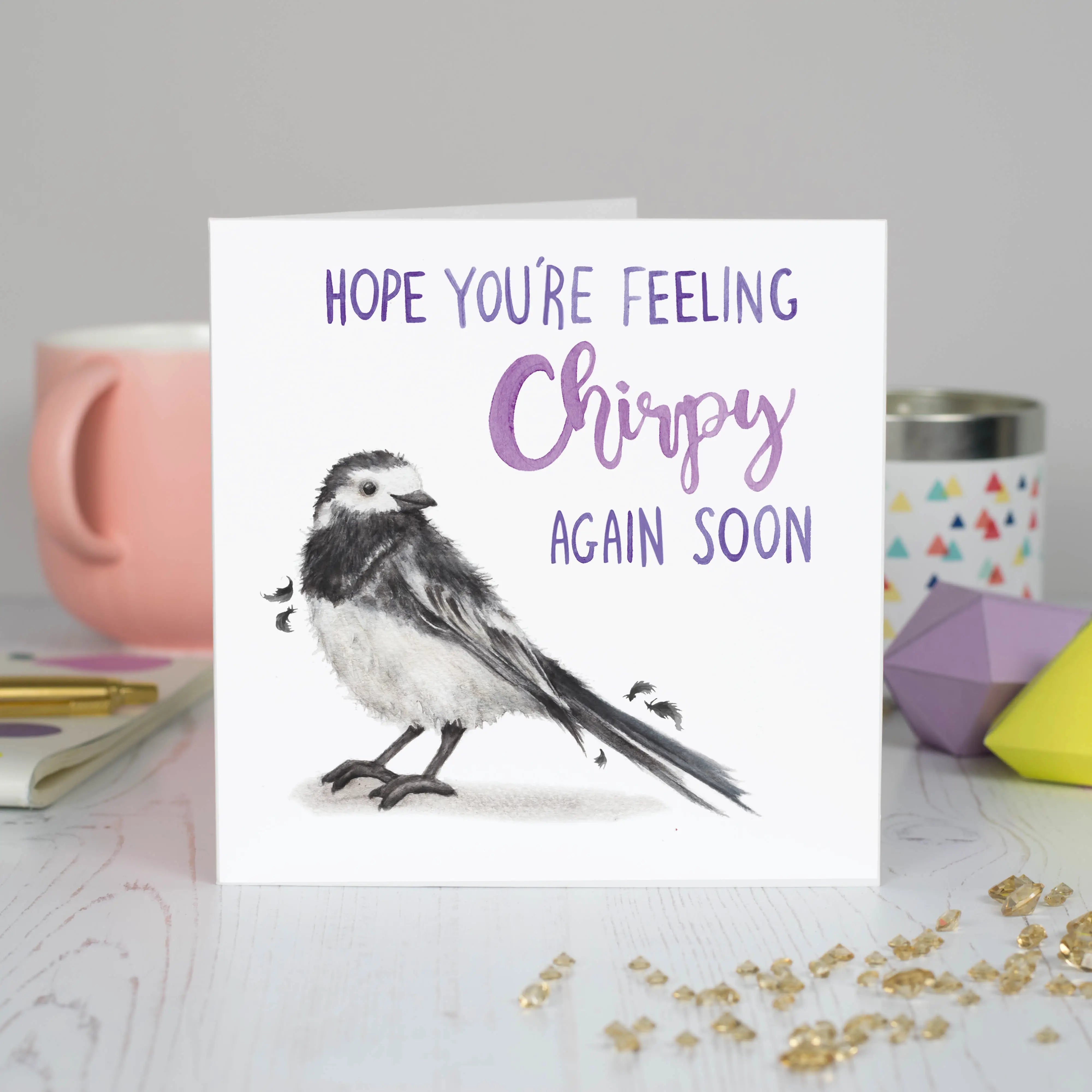 Greeting card get well "Chirpy again" -. Fairy Positron
