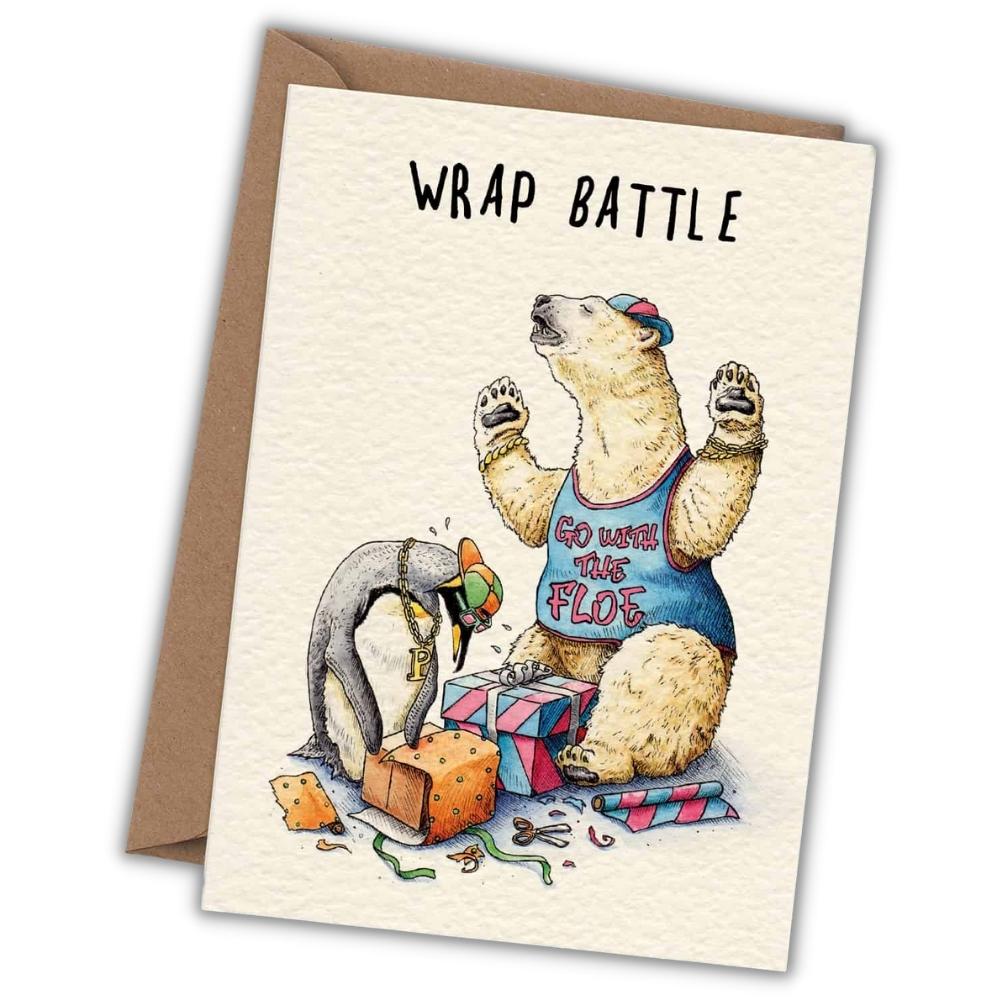 Greeting card polar bear & penguin "Wrap battle" -. Fairy Positron