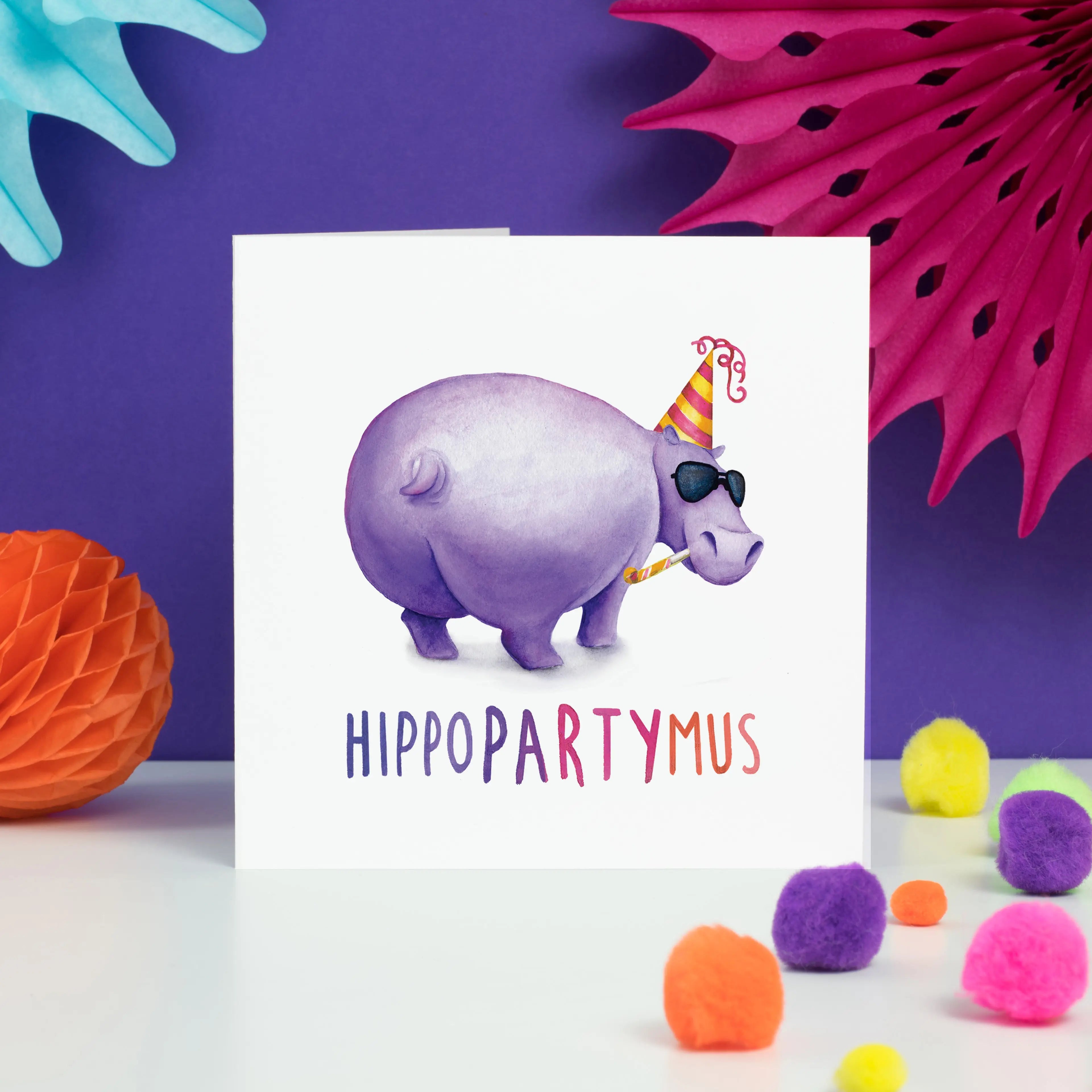 Greeting card hippopotamus "Hippopartymus" -. Fairy Positron