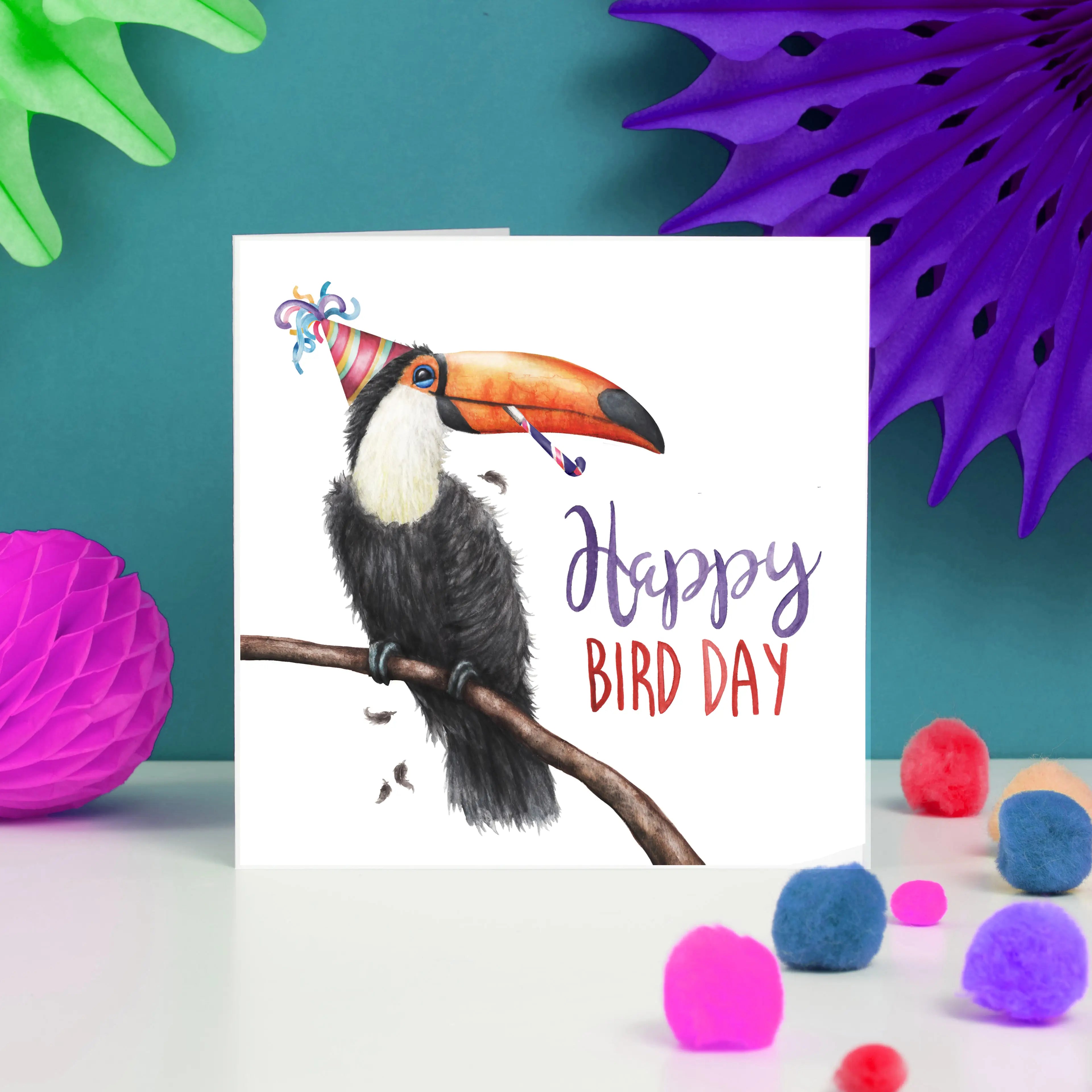 Greeting card toucan "Happy Bird Day" -. Fairy Positron