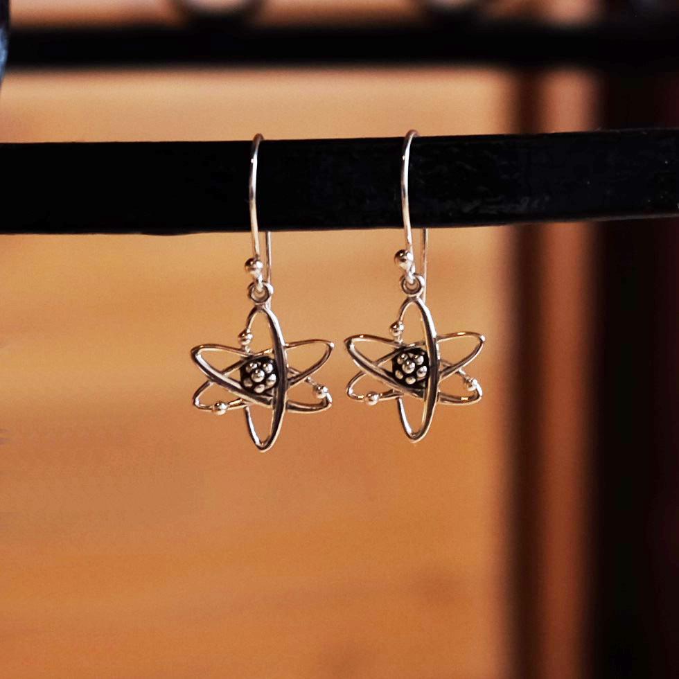 Silver earrings atom - Fairy Positron
