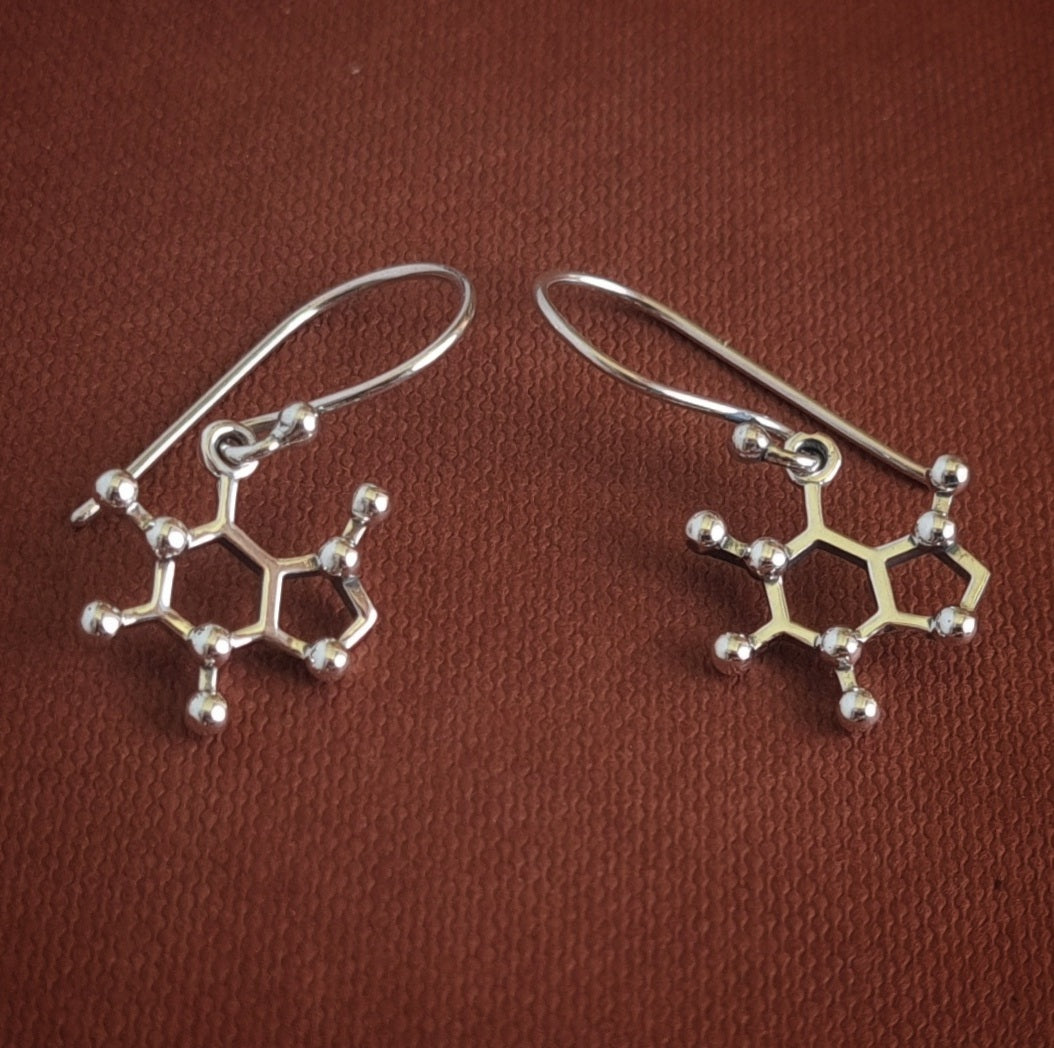 Silver earrings caffeine molecule -. Fairy Positron