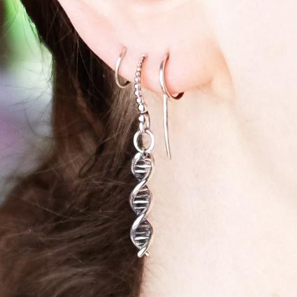Silver earrings DNA double helix (granulated hooks) -. Fairy Positron