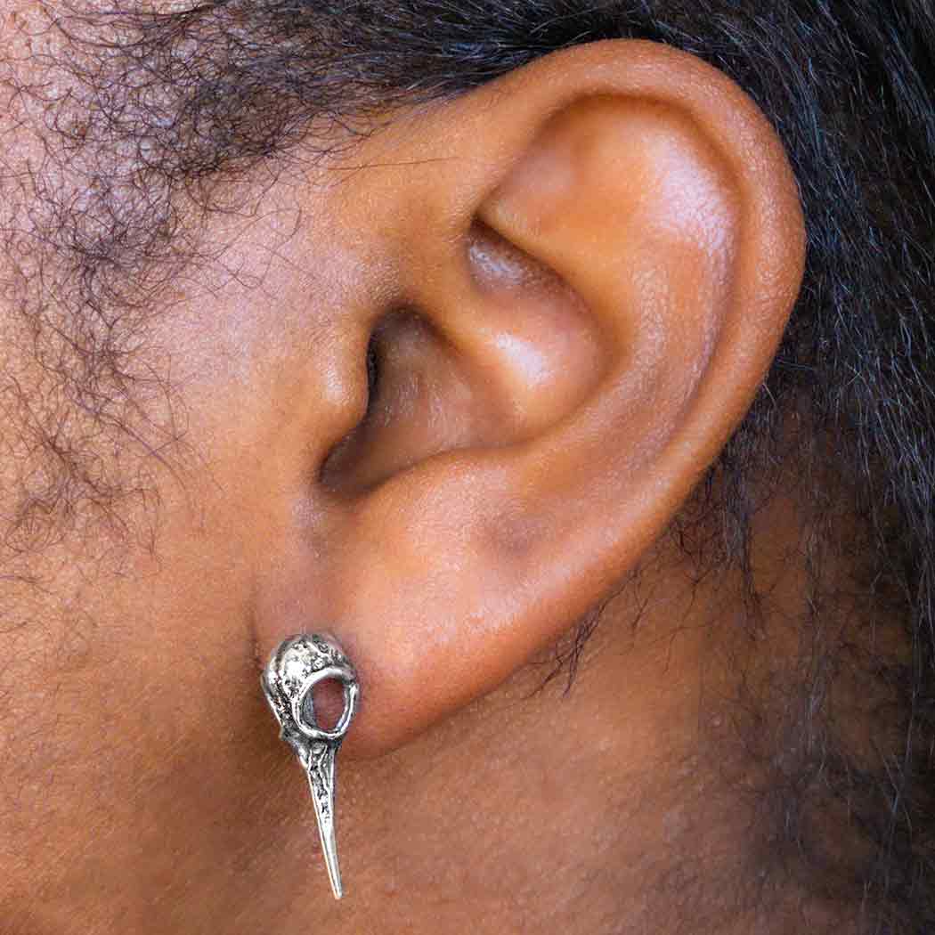 Silver earrings hummingbird skull (studs) -. Fairy Positron