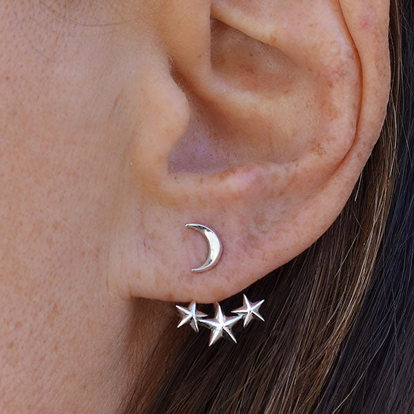 Silver earrings moon with stars - Fairy Positron