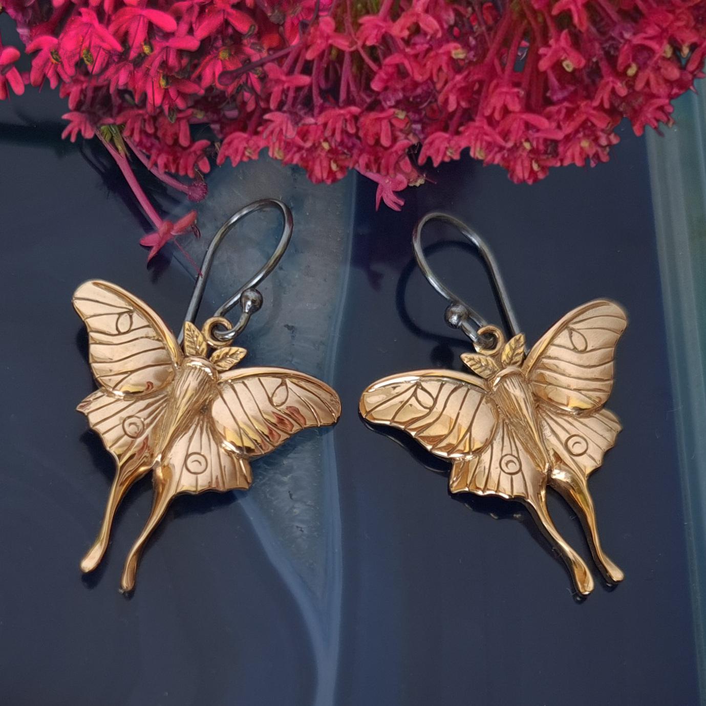 Silver earrings with bronze moon butterfly -. Fairy Positron