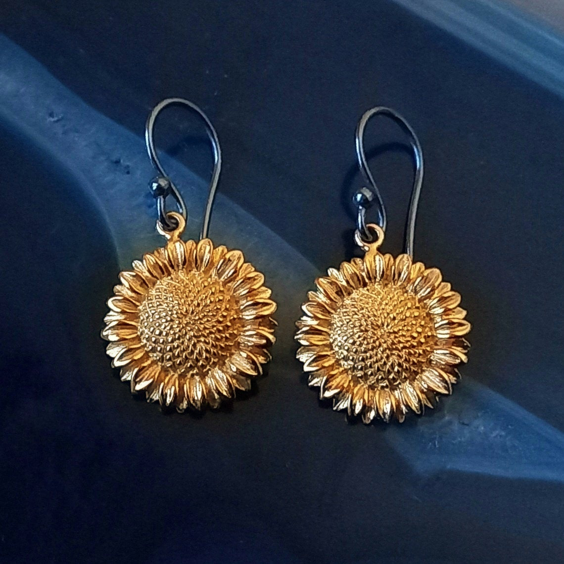 Silver earrings with bronze sunflower -. Fairy Positron