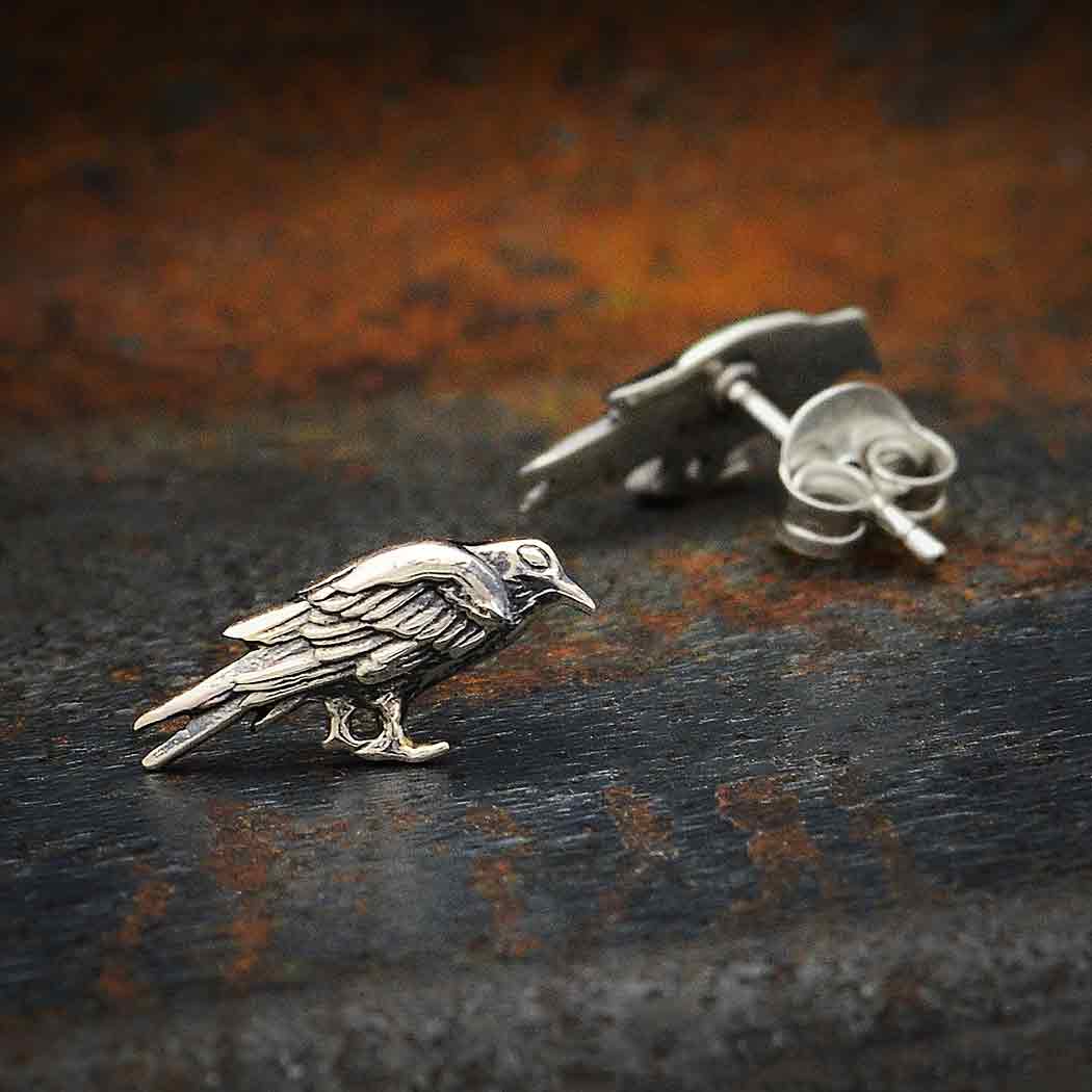 Silver earrings raven (studs) - Fairy Positron