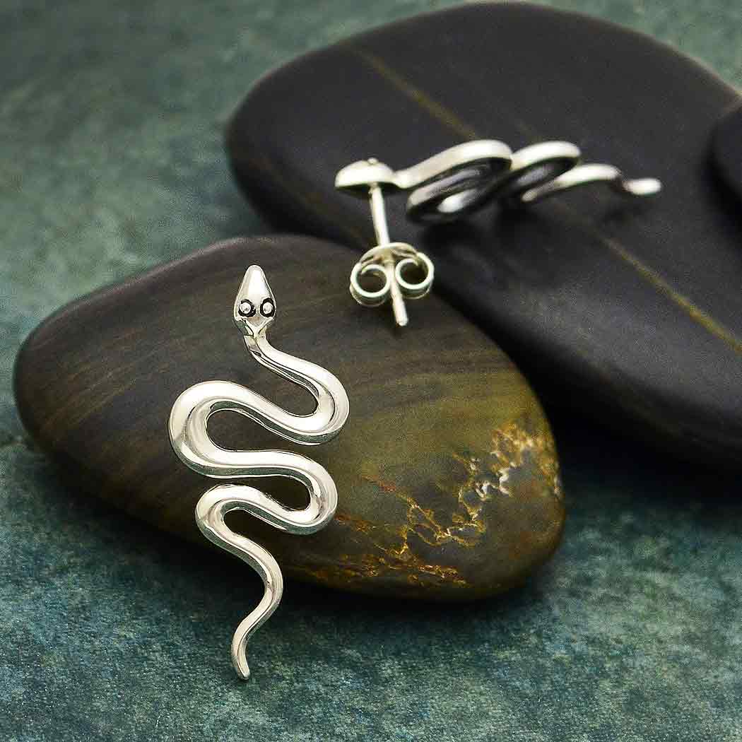 Silver earrings snake (large) - Fairy Positron
