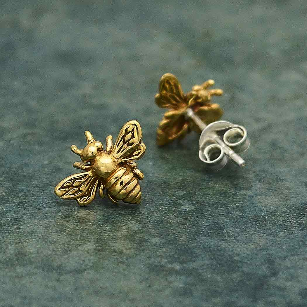 Silver studs with bronze bee (large) -. Fairy Positron