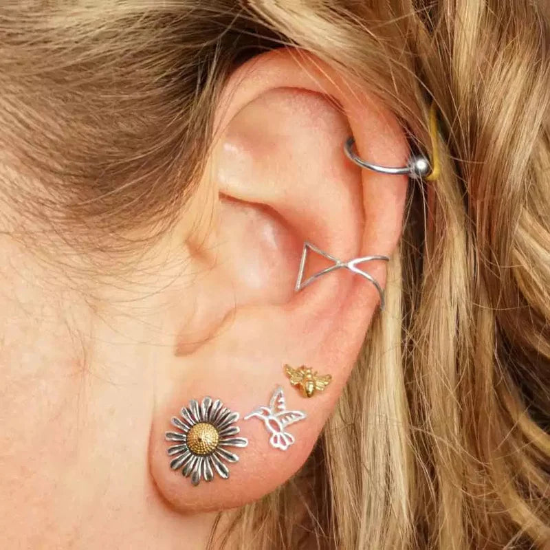 Silver/bronze earrings daisy (studs) - Fairy Positron