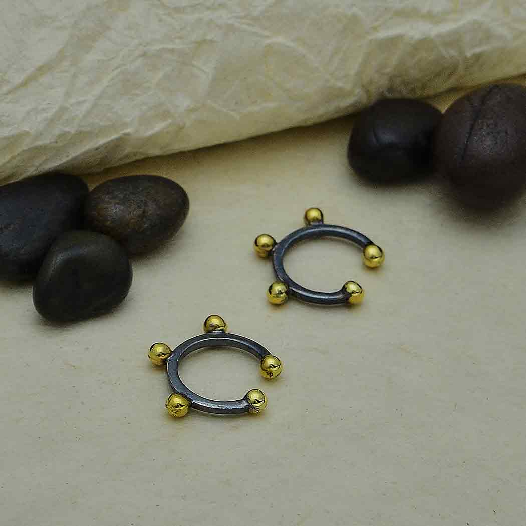 Black silver earring with bronze balls (earcuff) - Fairy Positron